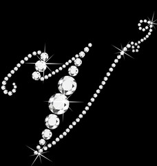 V italic letter with diamonds