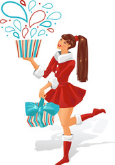 The girl is holding a gift. Vector illustration.