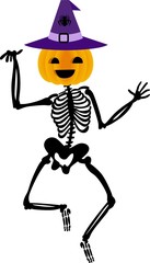Anatomy with pumpkin halloween face and witches hat
