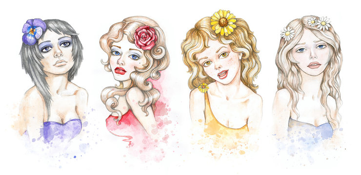 Watercolor fashion illustrations collection