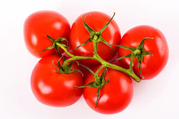 branch of red tomatoes on a white background