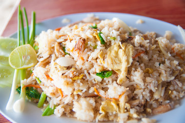 Thai fried rice with crab meat at a seafood restaurant 