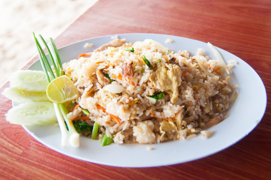 Thai fried rice with crab meat at a seafood restaurant 