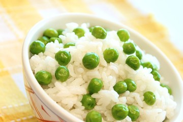 Japanese cuisine green-peas rice in rice bowl