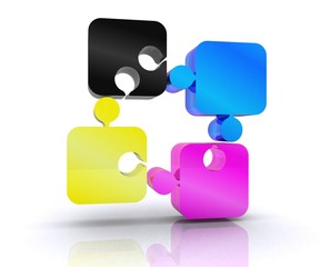 Puzzle with the basic colors of the graphics - 3D