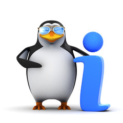 3d Penguin in blue sunglasses helps with info