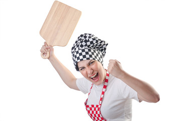Woman cook isolated on the white