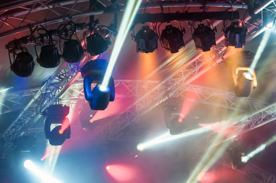 Colorful Spotlights On An Entertainment Venue Stage