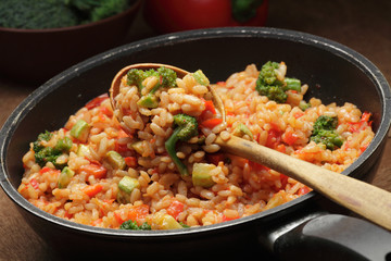 Spanish cuisine - Vegetable Paella on the frying pan