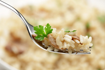 Cep Risotto  on a fork