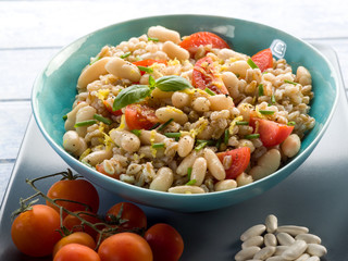 spelt risotto with beans and tomatoes