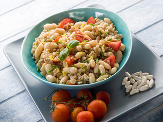 spelt risotto with beans and tomatoes