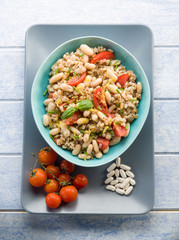 spelt risotto with beans and tomatoes