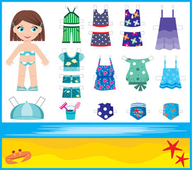 Paper doll with summer set of clothes
