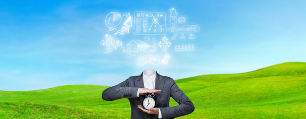 Conceptual image of business woman without head and daily routin