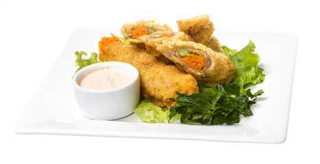Japanese style pork cutlet with carrot and asparagus