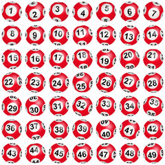 Boules de loto rouges numérotées de 1 à 49