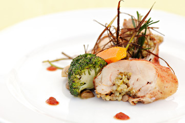 healthy diet meal with chicken roll and vegetables