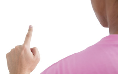 Man point finger on the screen