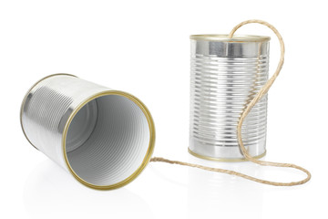 Tin can phone on white, clipping path included