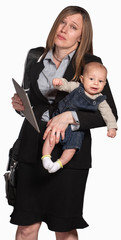 Exhausted Working Mother with Baby