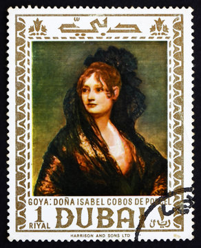 Postage stamp Dubai 1967 Dona Isabel Cobos de Porcel by Goya