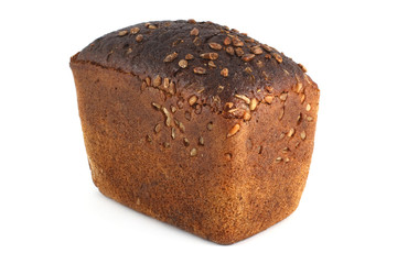 Brown bread with seeds isolated on white