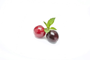 Sweet cherries with mint leaves