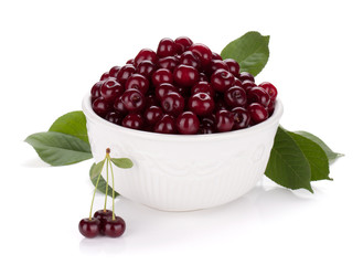 Fresh ripe cherries in bowl