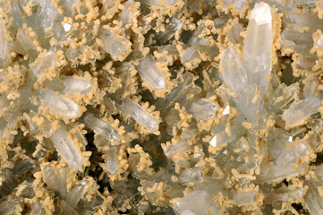 Rock crystal with limestone formations, druse, aggregate