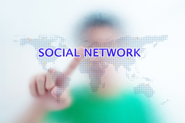 Businessman point finger on social network wording