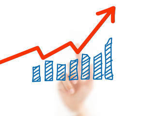 Hand showing graph isolated  on white background