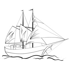 Sketch of nautical sailing vessel in a sea