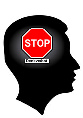 Kopf mit Schild Denkverbot