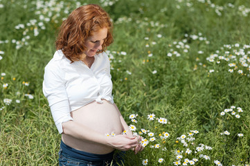 schwangere Frau im Blumenfeld 3