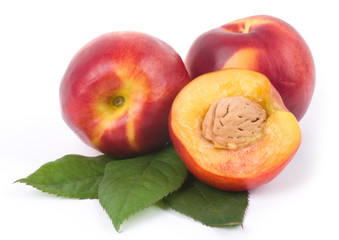 Fototapeta na wymiar Tasty fresh peach on white background