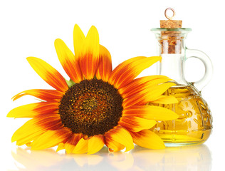 sunflower oil and sunflower isolated on white