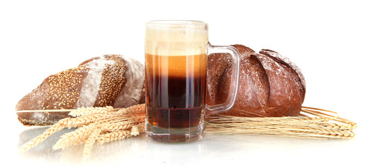 glass of kvass with bread isolated on white background - obrazy, fototapety, plakaty