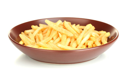 Potatoes fries in the plate isolated on white