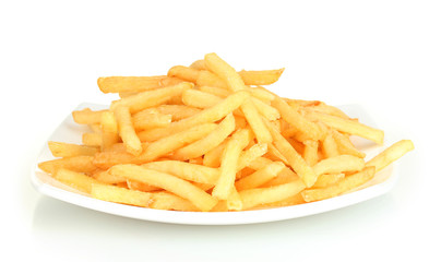 Potatoes fries in the plate isolated on white