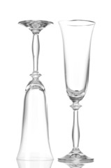 empty glasses for champagne isolated on white.