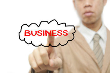 Business man use hand drawing in a whiteboard