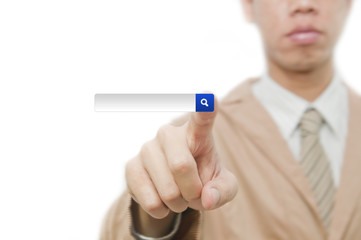 Businessman point finger on search touch screen