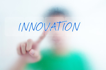 man finger pressing a touchscreen button