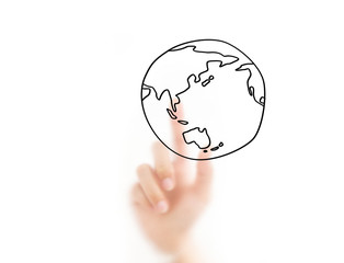 Man finger drawing earth shape