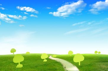 Obraz premium Green Tree on green field