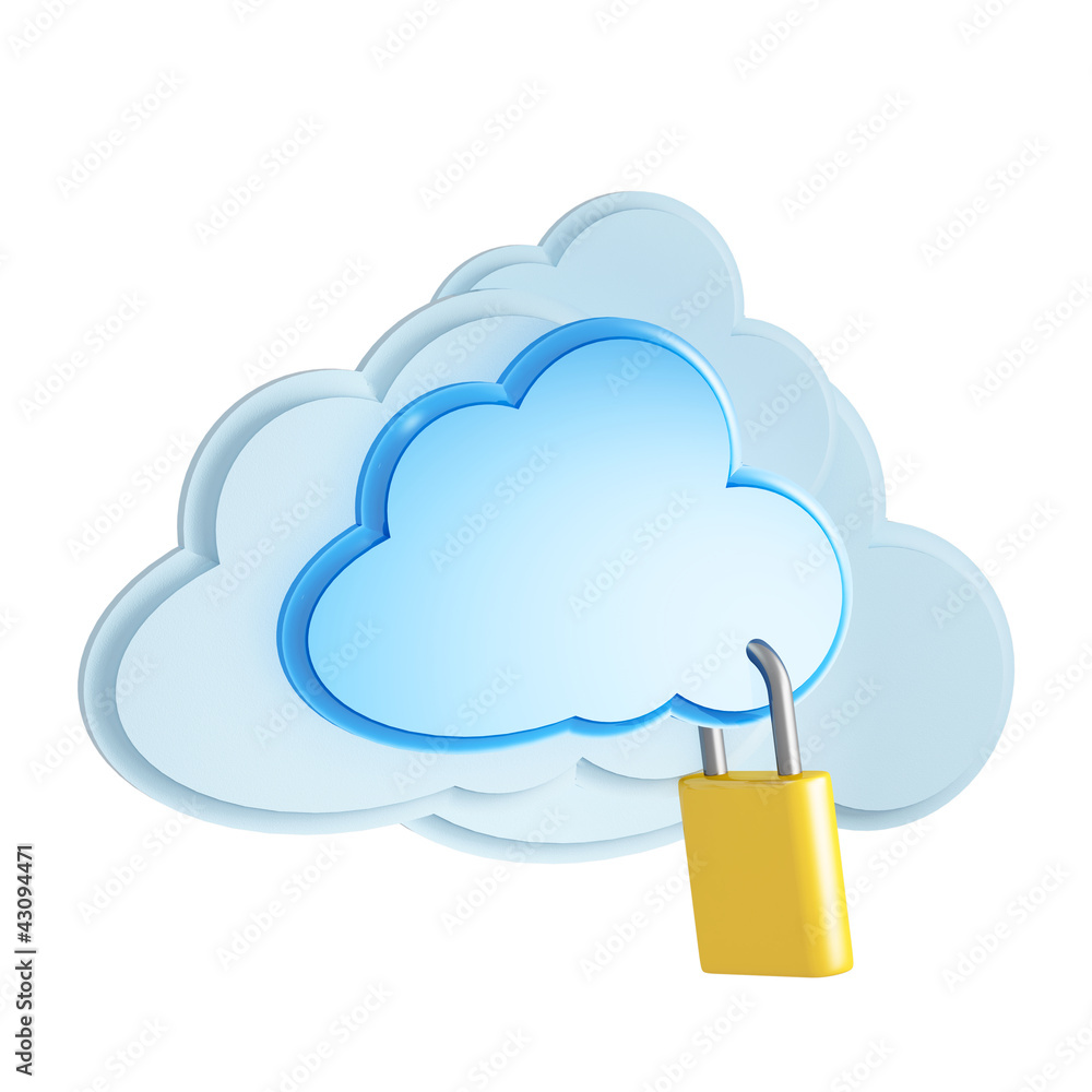 Aufkleber 3d cloud computing security concept on a white background