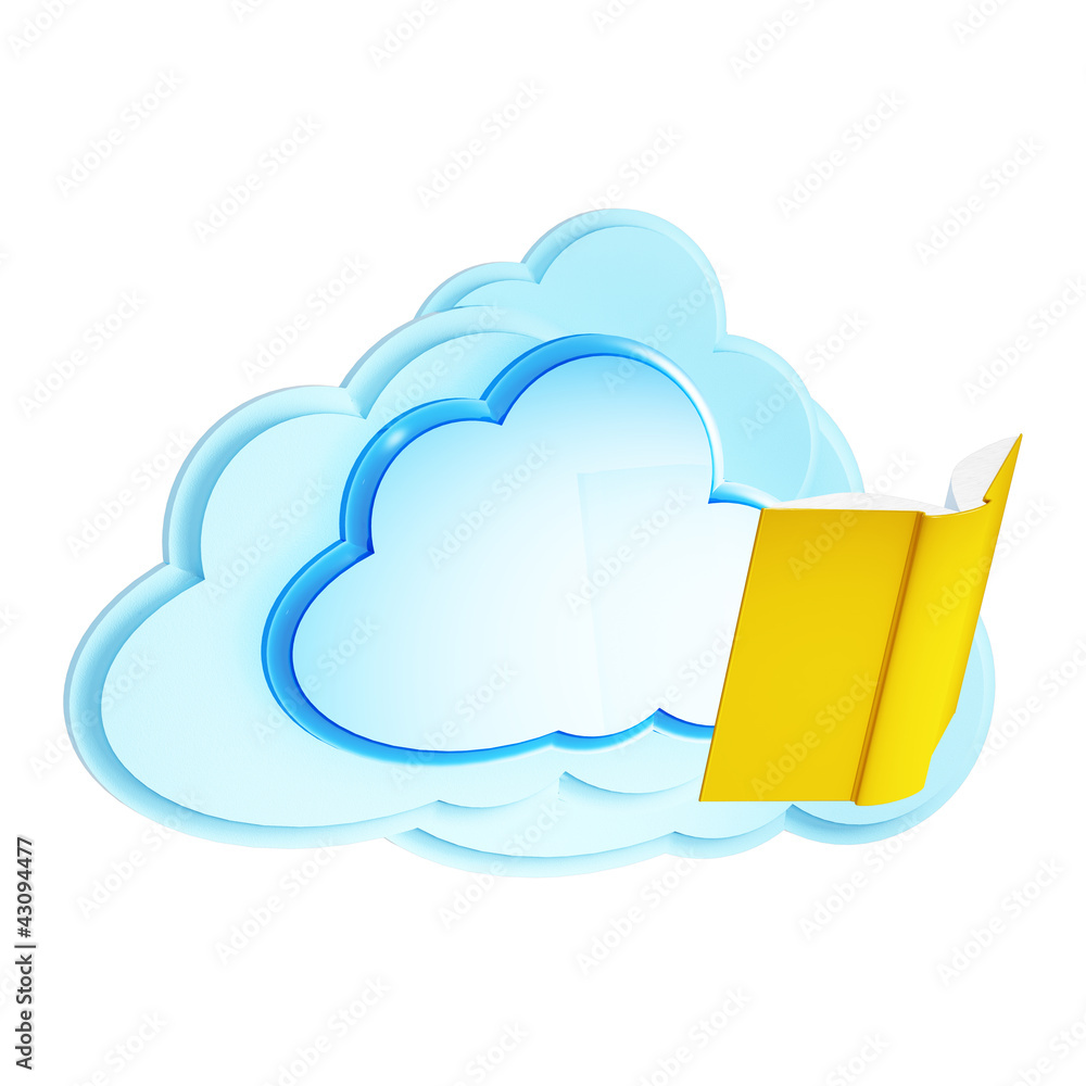 Poster 3d cloud computing icon with book on a white background