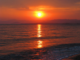 pink sunset in mediterranean sea