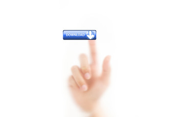 man finger pressing a download button, isolated on a white backg